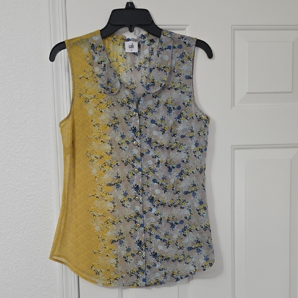 CAbi Tops - CAbi Yellow and Gray Floral Sleeveless Blouse Sz Sm
